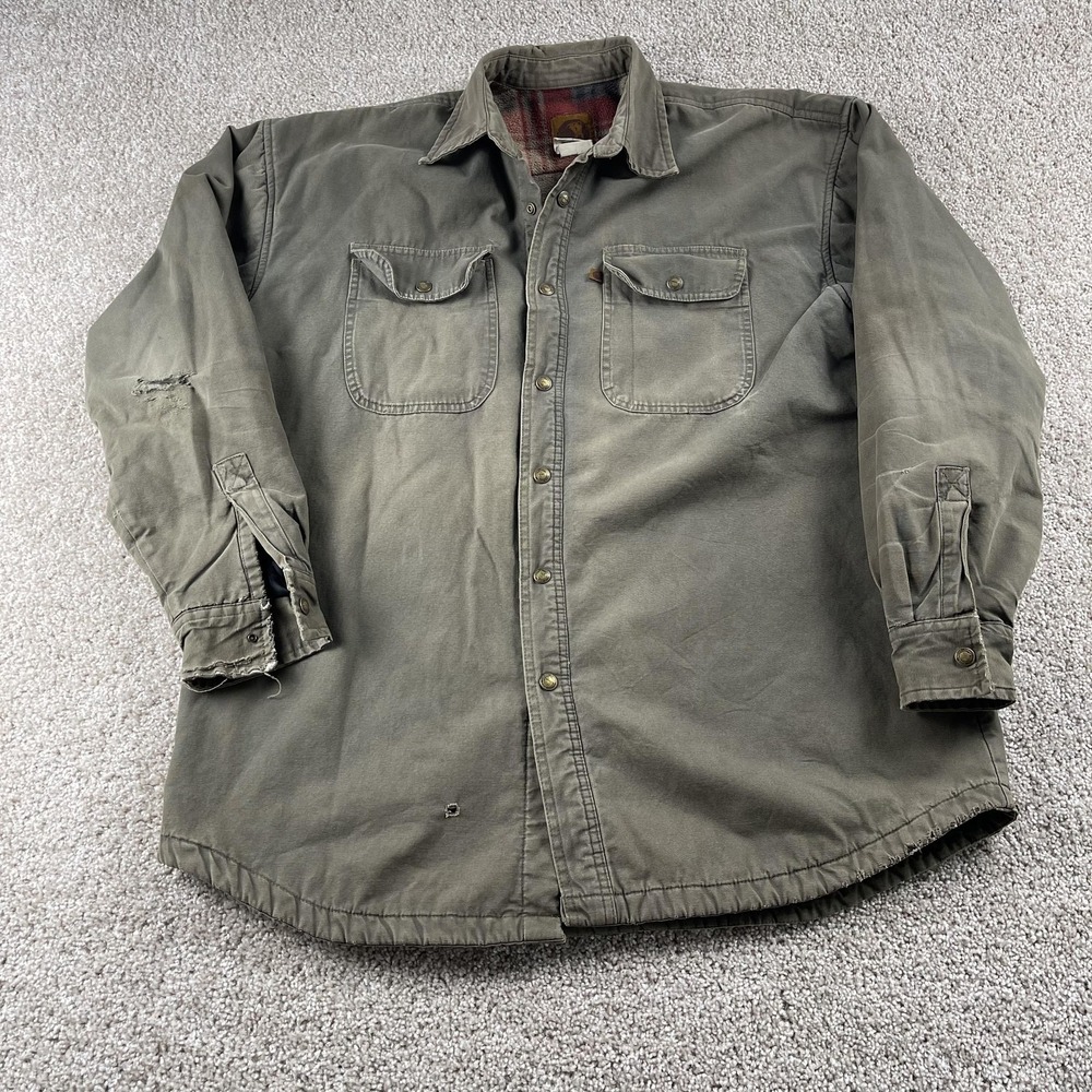 Berne Shirt Jacket Mens XL Green Canvas Snap Front Fleece Lined Workwear Outdoor